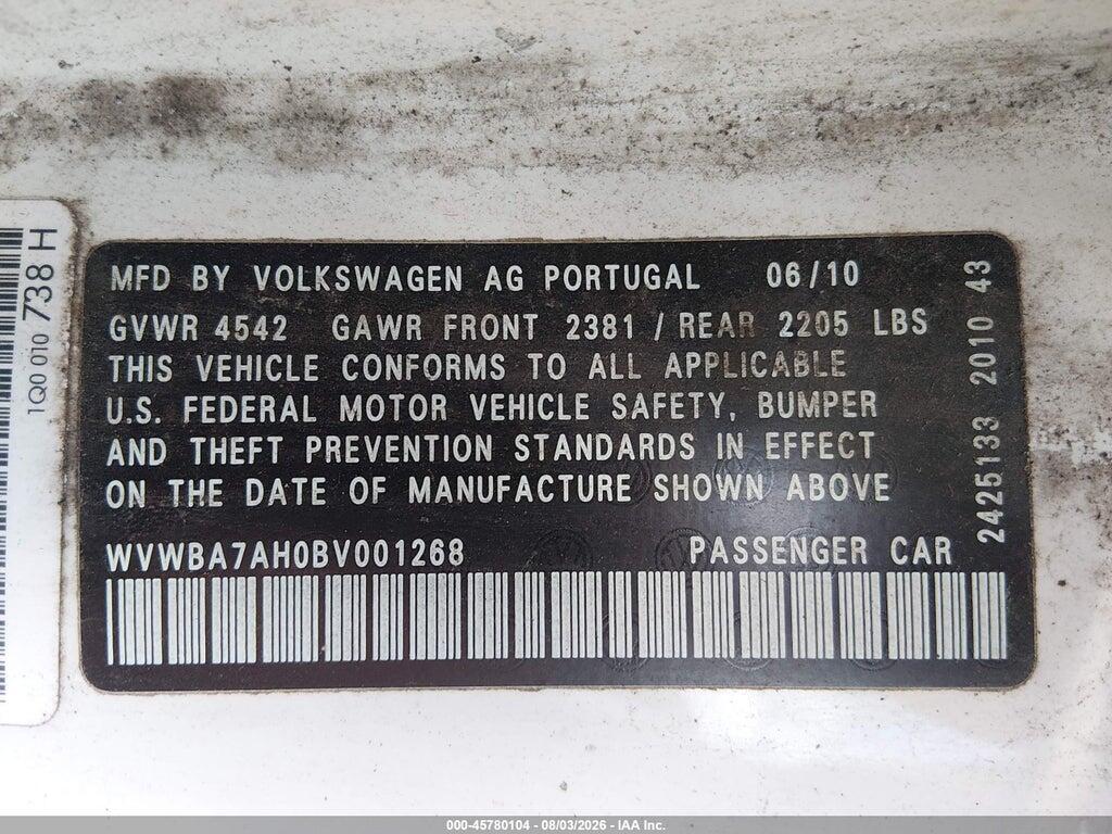 WVWBA7AH0BV001268 2011 VOLKSWAGEN EOS photo no. 9