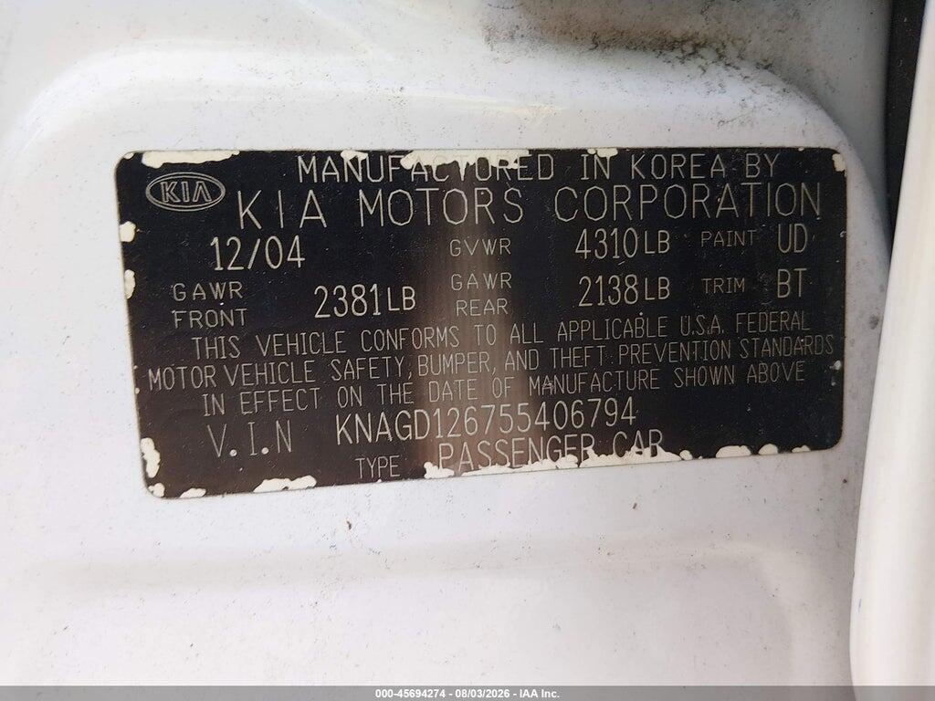 KNAGD126755406794 2005 KIA OPTIMA photo no. 9
