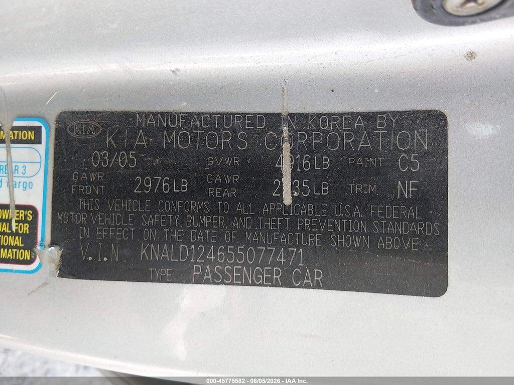 KNALD124655077471 2005 KIA AMANTI photo no. 9