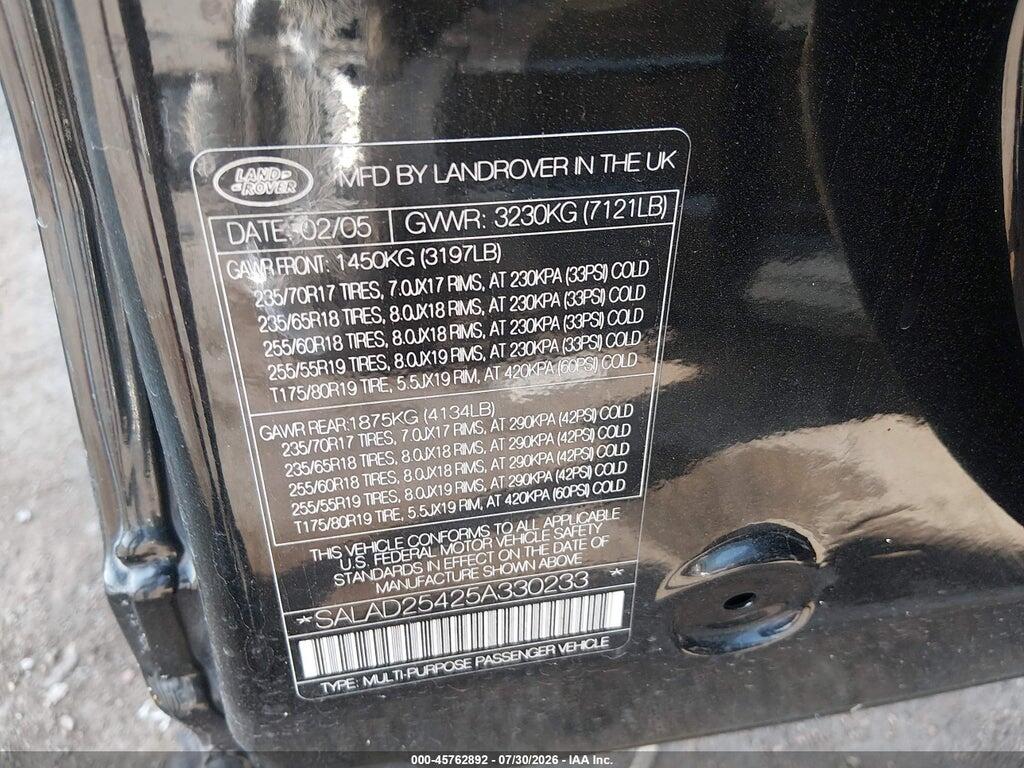 SALAD25425A330233 2005 LAND ROVER LR3 photo no. 9