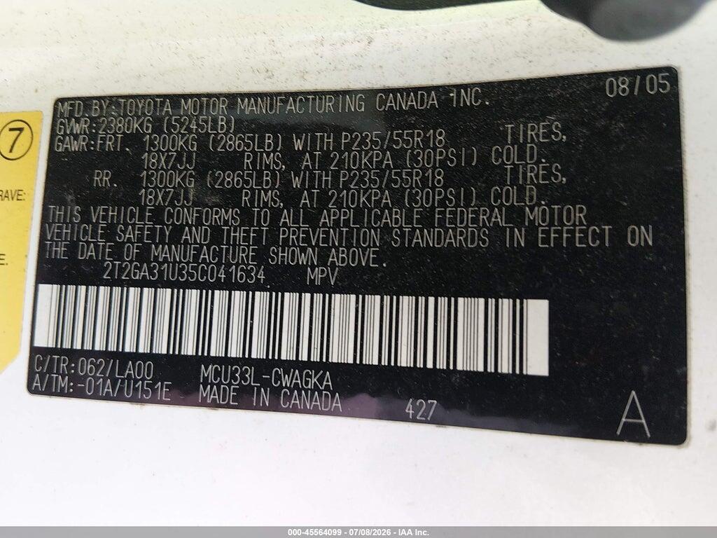 2T2GA31U35C041634 2005 LEXUS RX 330 photo no. 9