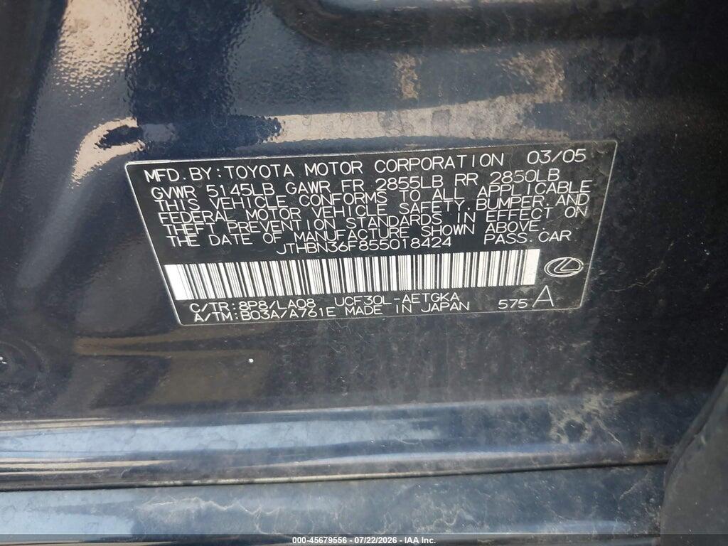 JTHBN36F855018424 2005 LEXUS LS 430 photo no. 9