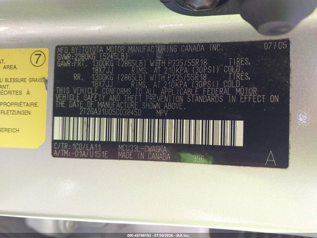 2T2GA31U05C038450 2005 LEXUS RX 330 photo no. 9