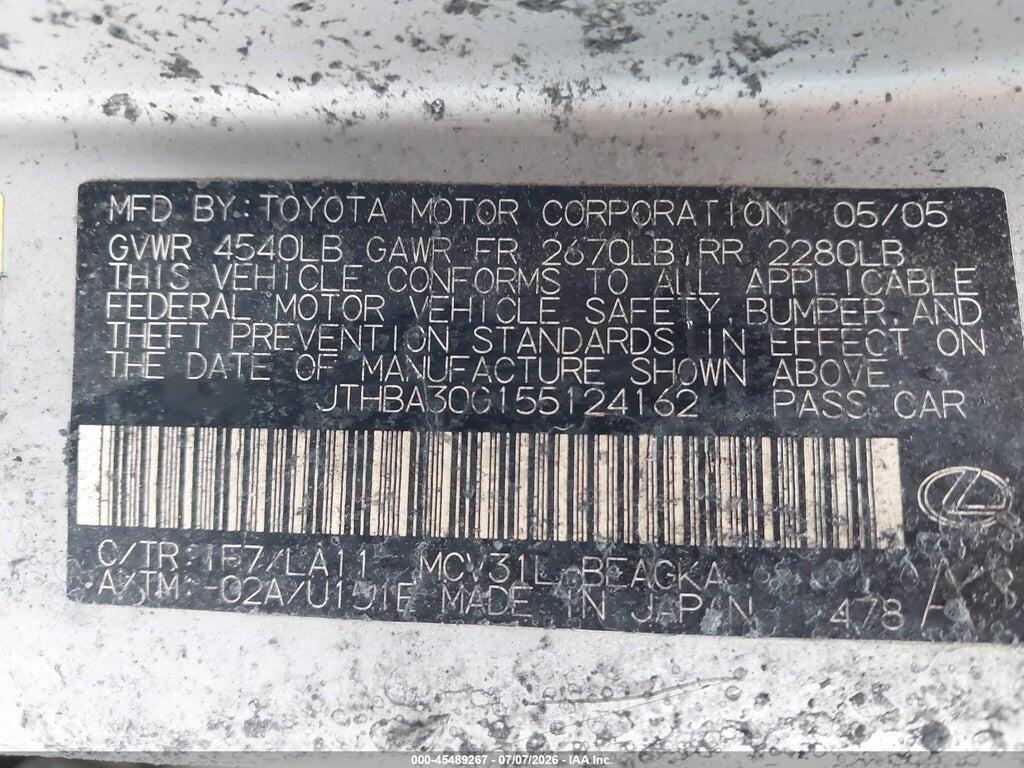 JTHBA30G155124162 2005 LEXUS ES 330 photo no. 9