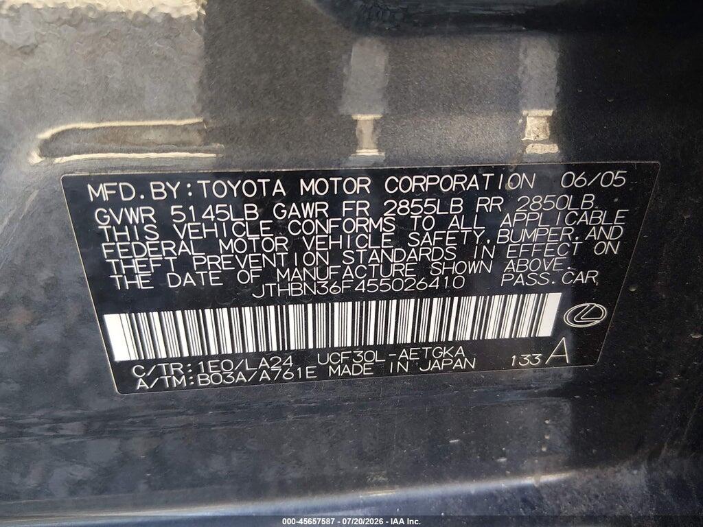JTHBN36F455026410 2005 LEXUS LS 430 photo no. 9