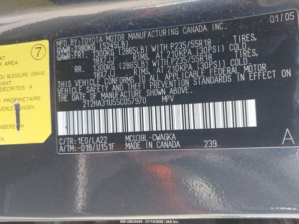 2T2HA31U55C057970 2005 LEXUS RX 330 photo no. 9