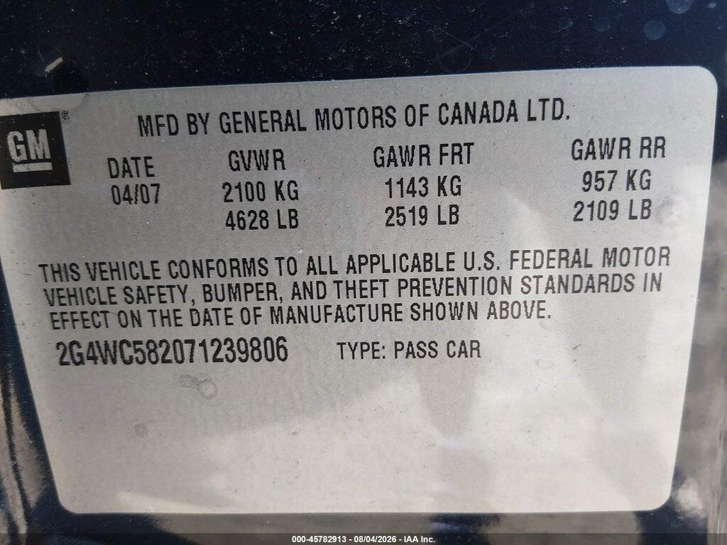2G4WC582071239806 2007 BUICK LACROSSE photo no. 9