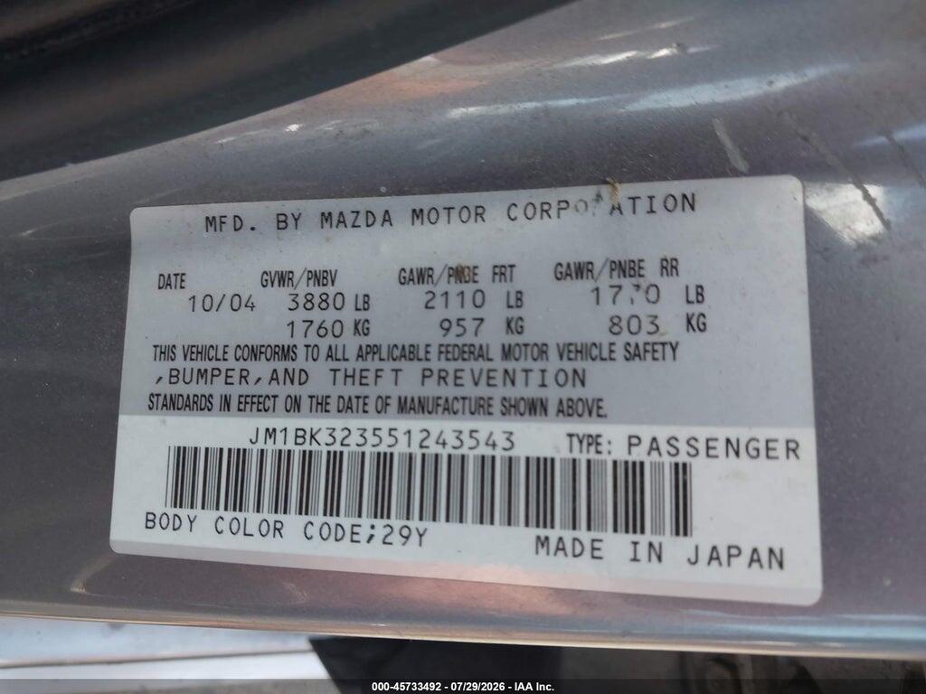 JM1BK323551243543 2005 MAZDA MAZDA3 photo no. 9