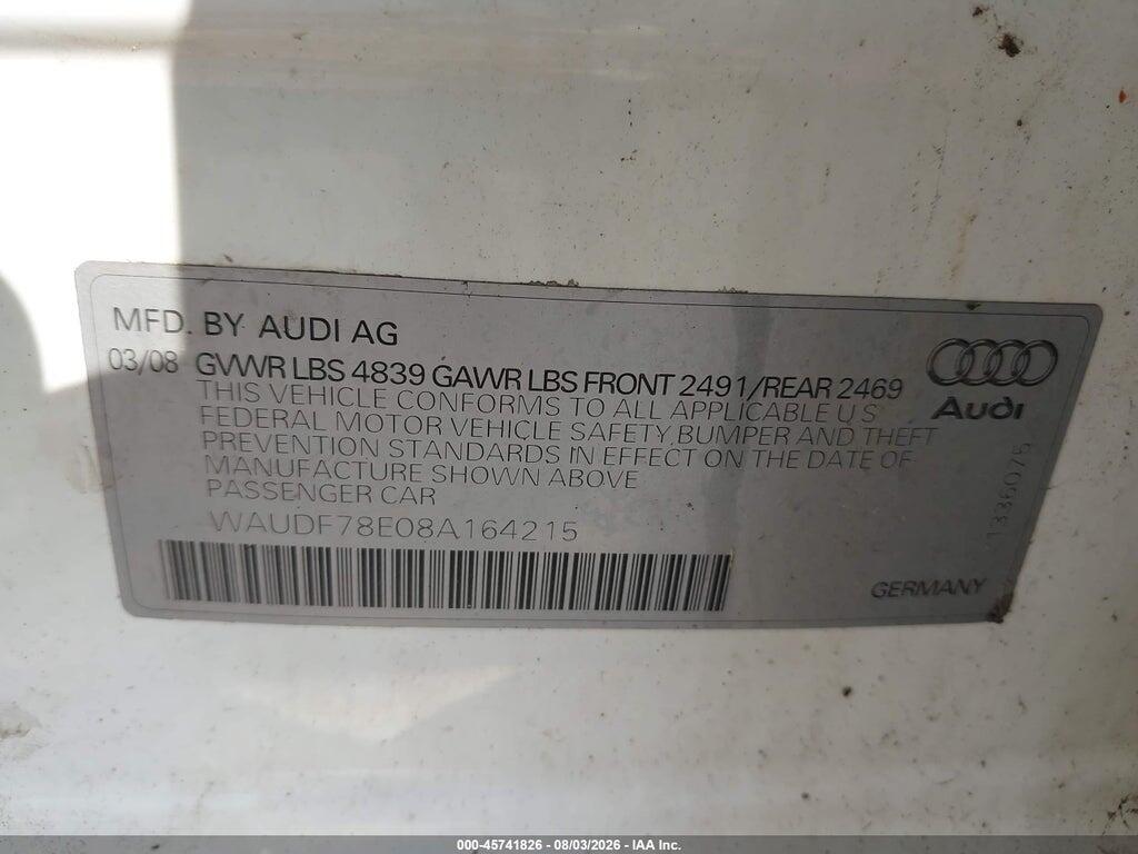WAUDF78E08A164215 2008 AUDI A4 photo no. 9