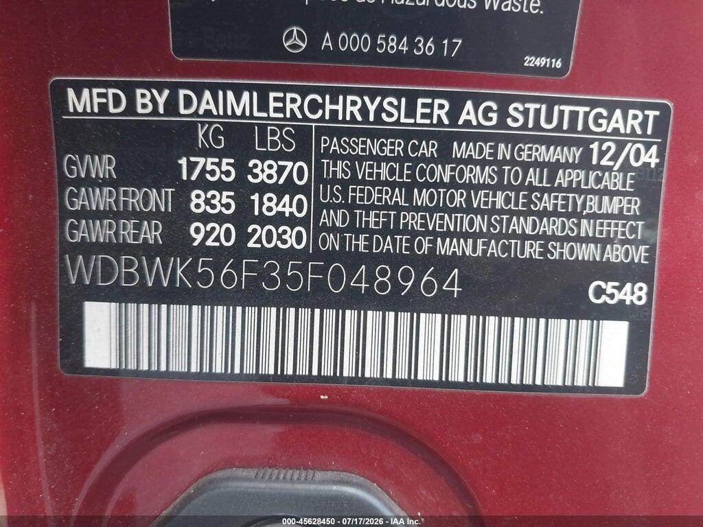 WDBWK56F35F048964 2005 MERCEDES-BENZ SLK 350 photo no. 9