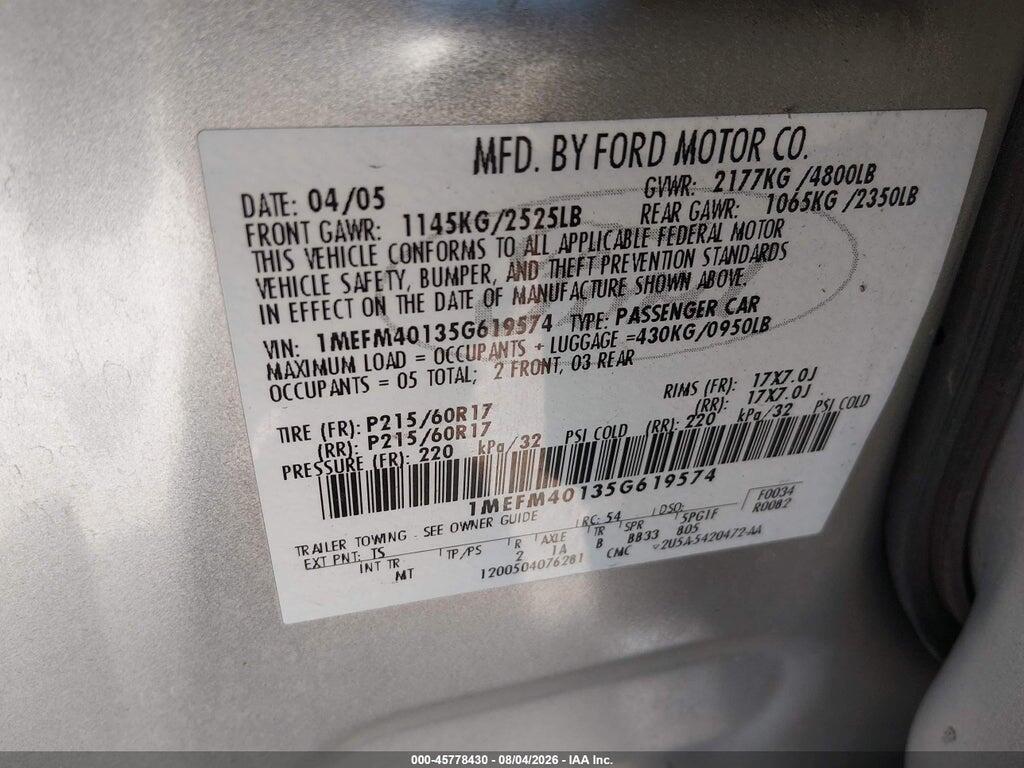 1MEFM40135G619574 2005 MERCURY MONTEGO photo no. 9