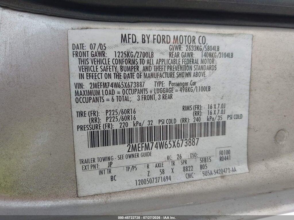 2MEFM74W65X673887 2005 MERCURY GRAND MARQUIS photo no. 9