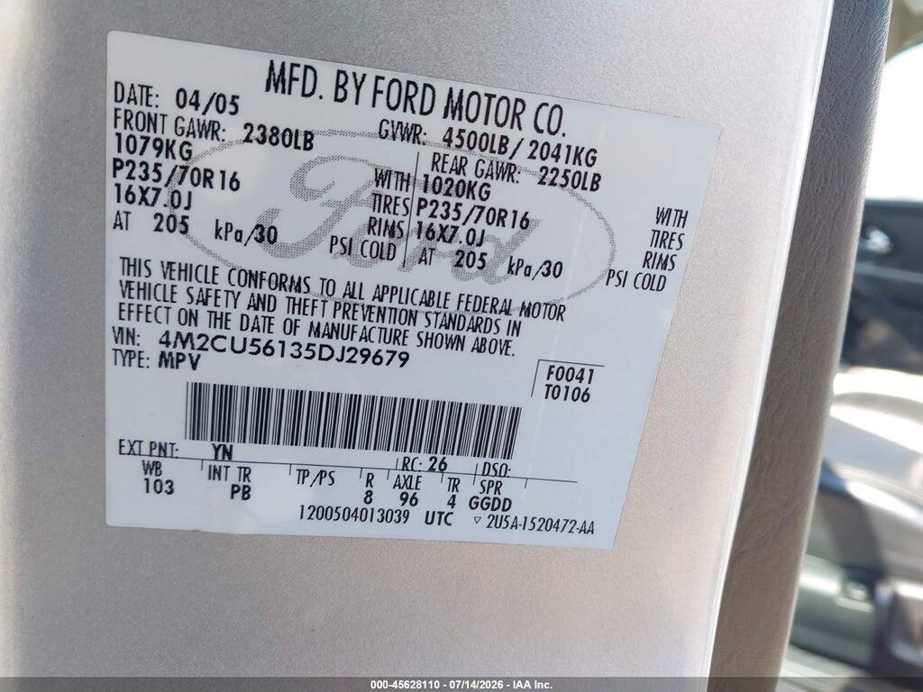 4M2CU56135DJ29679 2005 MERCURY MARINER photo no. 9