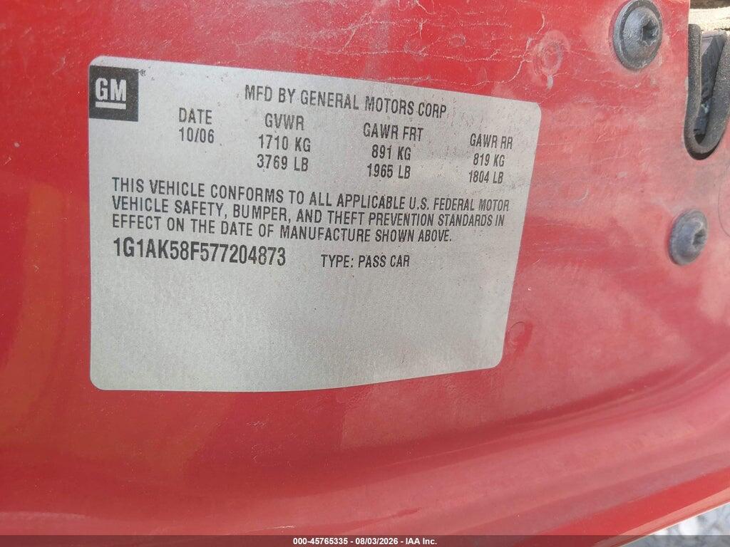 1G1AK58F577204873 2007 CHEVROLET COBALT photo no. 9