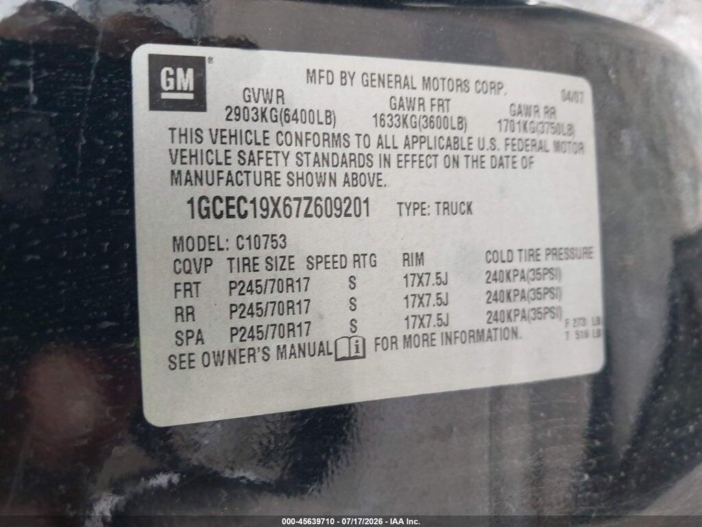 1GCEC19X67Z609201 2007 CHEVROLET SILVERADO 1500 photo no. 9