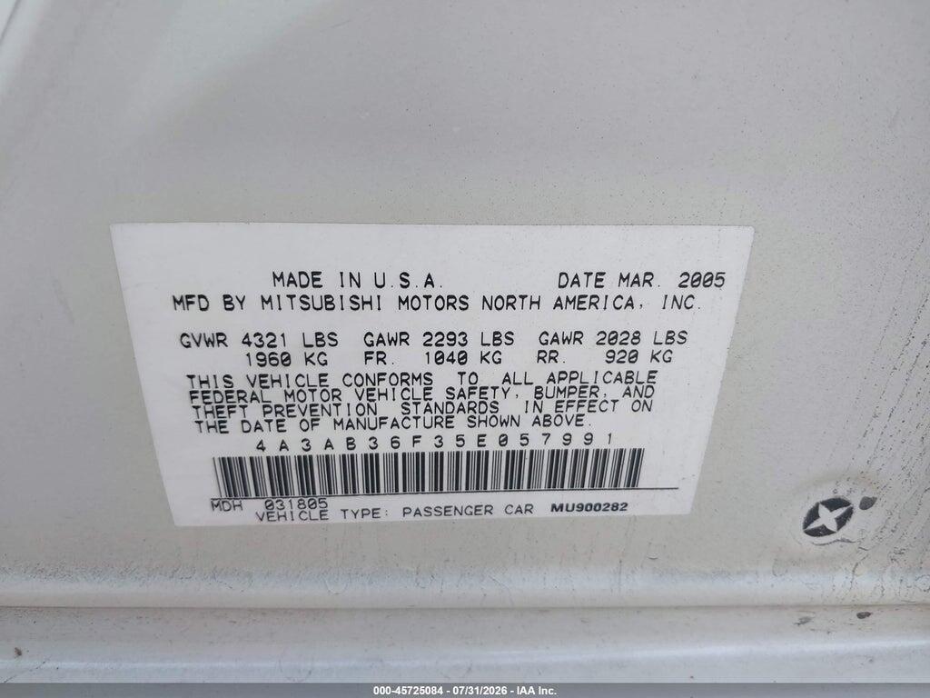 4A3AB36F35E057991 2005 MITSUBISHI GALANT photo no. 9