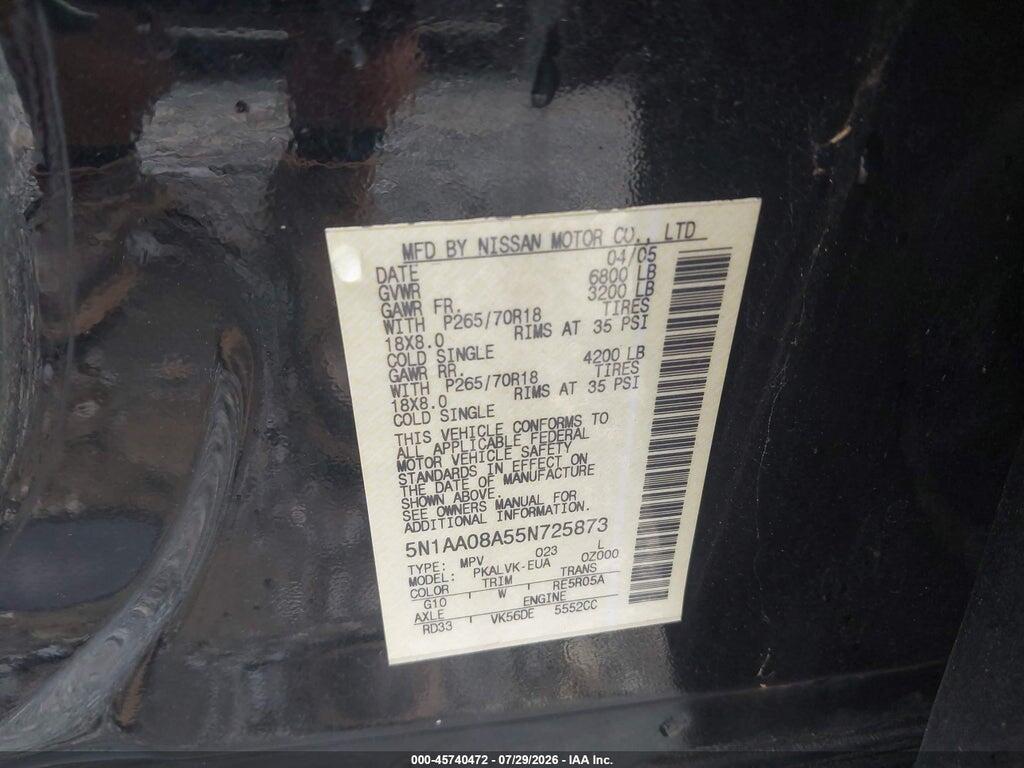 5N1AA08A55N725873 2005 NISSAN ARMADA photo no. 9