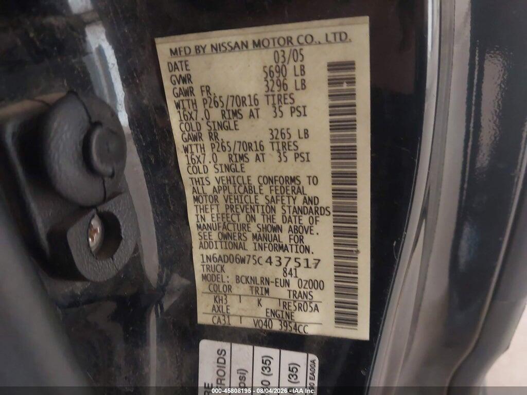 1N6AD06W75C437517 2005 NISSAN FRONTIER photo no. 9