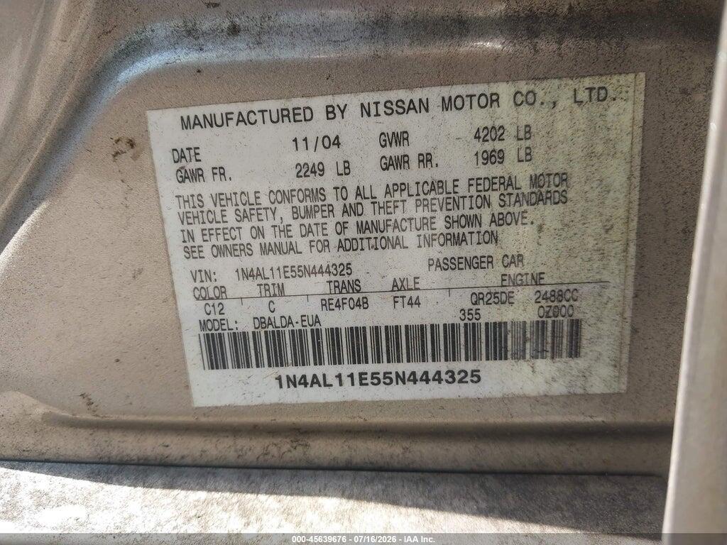 1N4AL11E55N444325 2005 NISSAN ALTIMA photo no. 9
