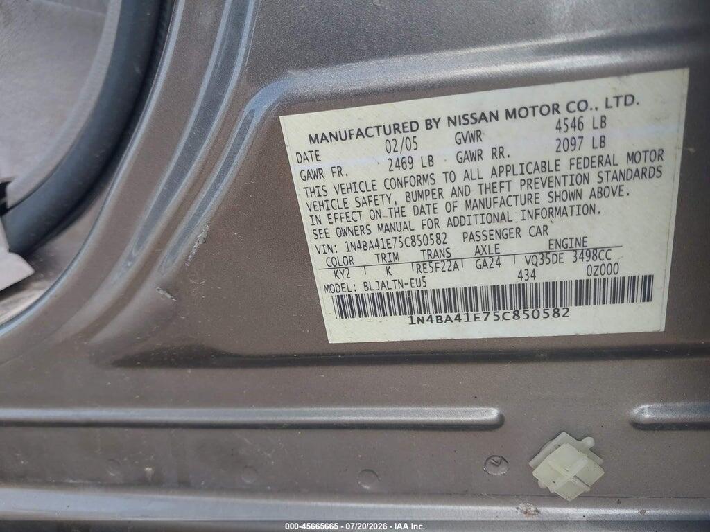 1N4BA41E75C850582 2005 NISSAN MAXIMA photo no. 9