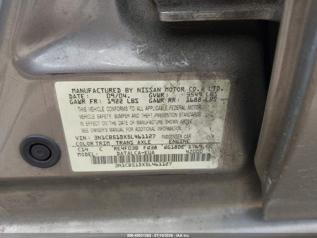 3N1CB51DX5L461127 2005 NISSAN SENTRA photo no. 9