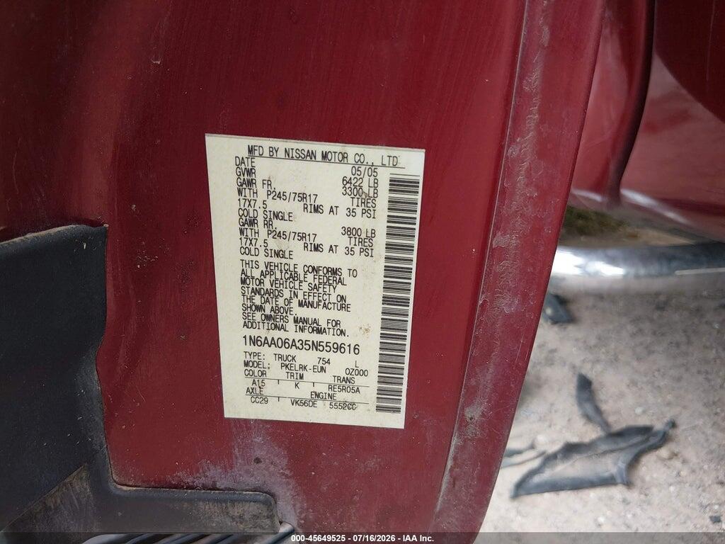 1N6AA06A35N559616 2005 NISSAN TITAN photo no. 9