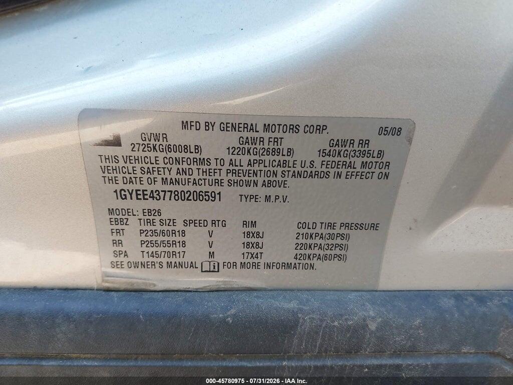 1GYEE437780206591 2008 CADILLAC SRX photo no. 9