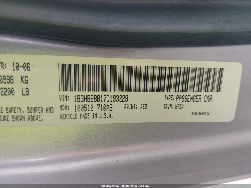 1B3HB28B17D193228 2007 DODGE CALIBER photo no. 9