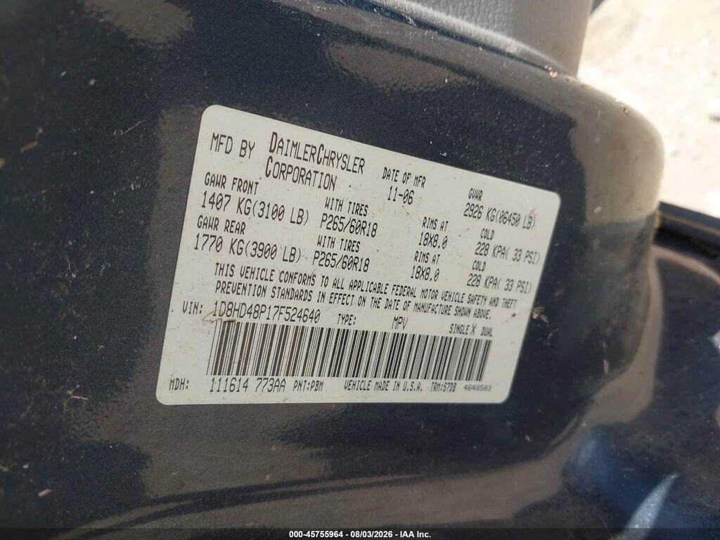 1D8HD48P17F524640 2007 DODGE DURANGO photo no. 9