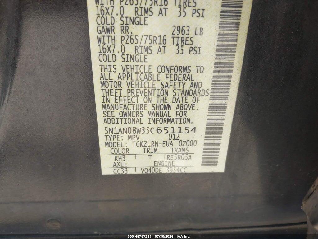 5N1AN08W35C651154 2005 NISSAN XTERRA photo no. 9