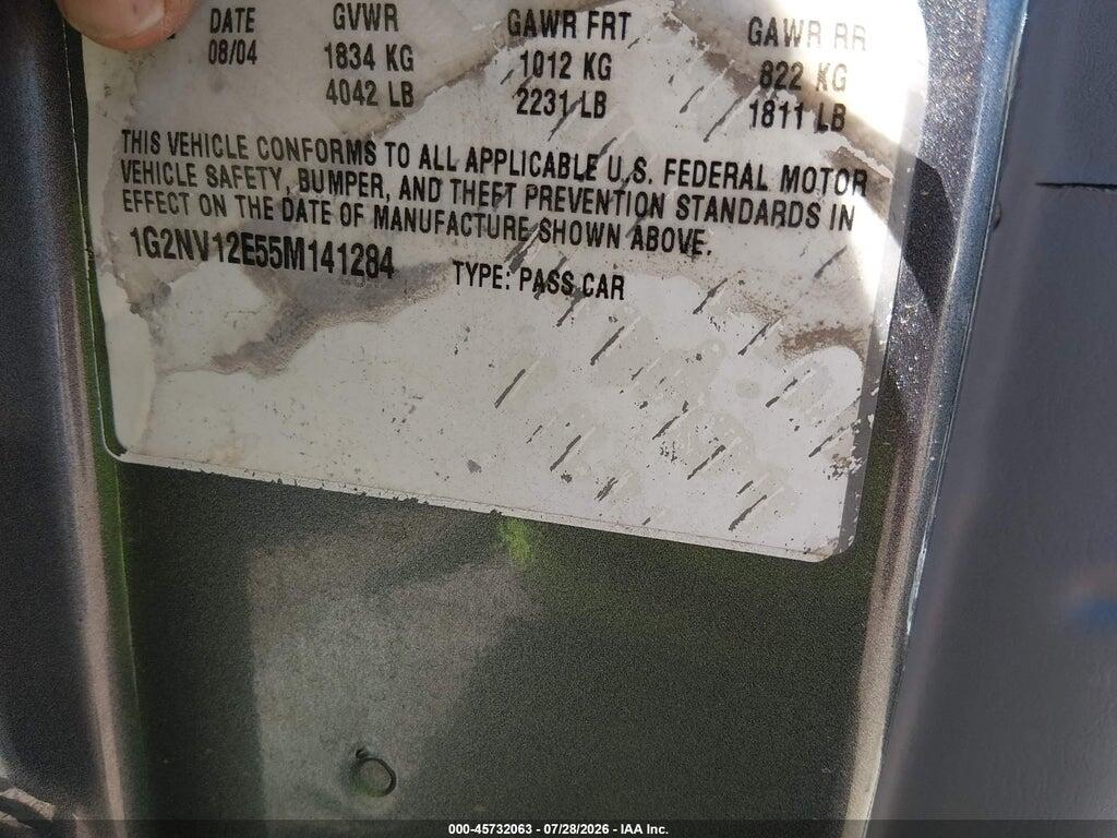 1G2NV12E55M141284 2005 PONTIAC GRAND AM photo no. 9