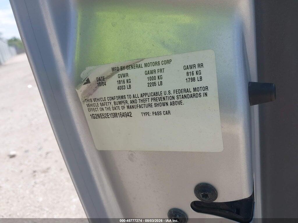 1G2NE52E15M164942 2005 PONTIAC GRAND AM photo no. 9