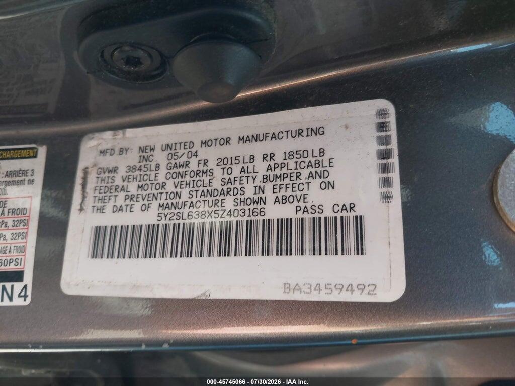 5Y2SL638X5Z403166 2005 PONTIAC VIBE photo no. 9