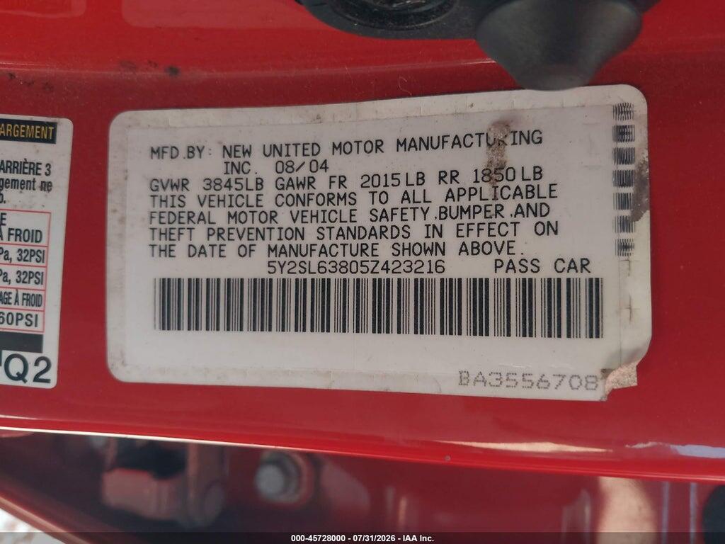 5Y2SL63805Z423216 2005 PONTIAC VIBE photo no. 9