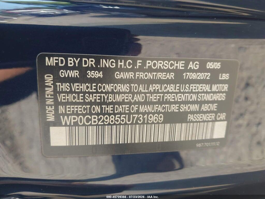 WP0CB29855U731969 2005 PORSCHE BOXSTER photo no. 9