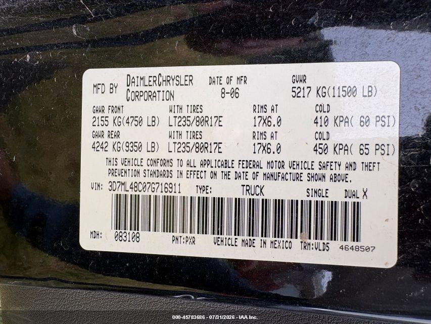 3D7ML48C07G716911 2007 DODGE RAM 3500 photo no. 6