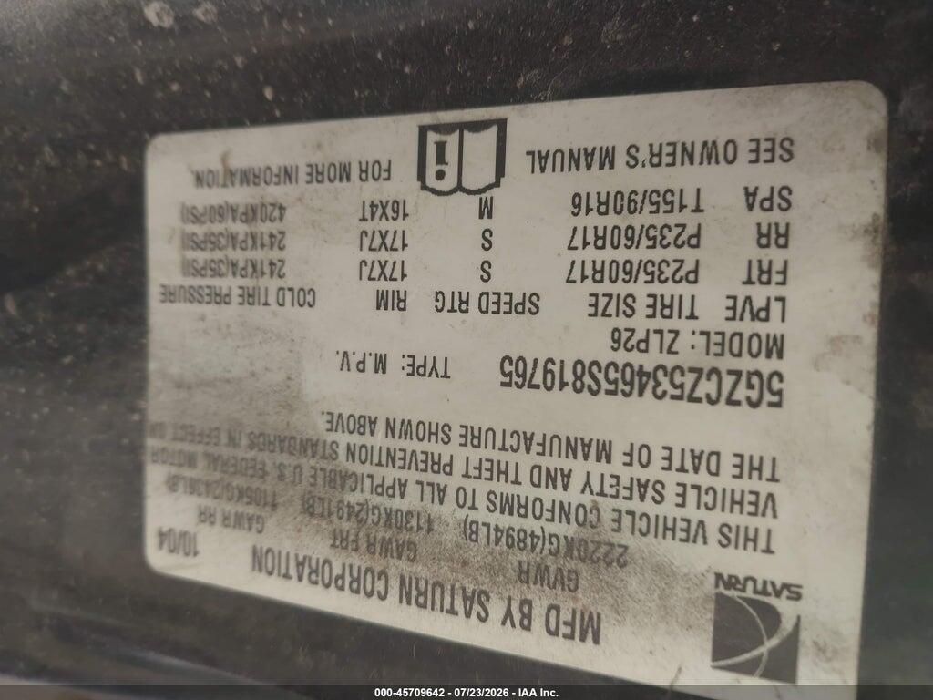 5GZCZ53465S819765 2005 SATURN VUE photo no. 9