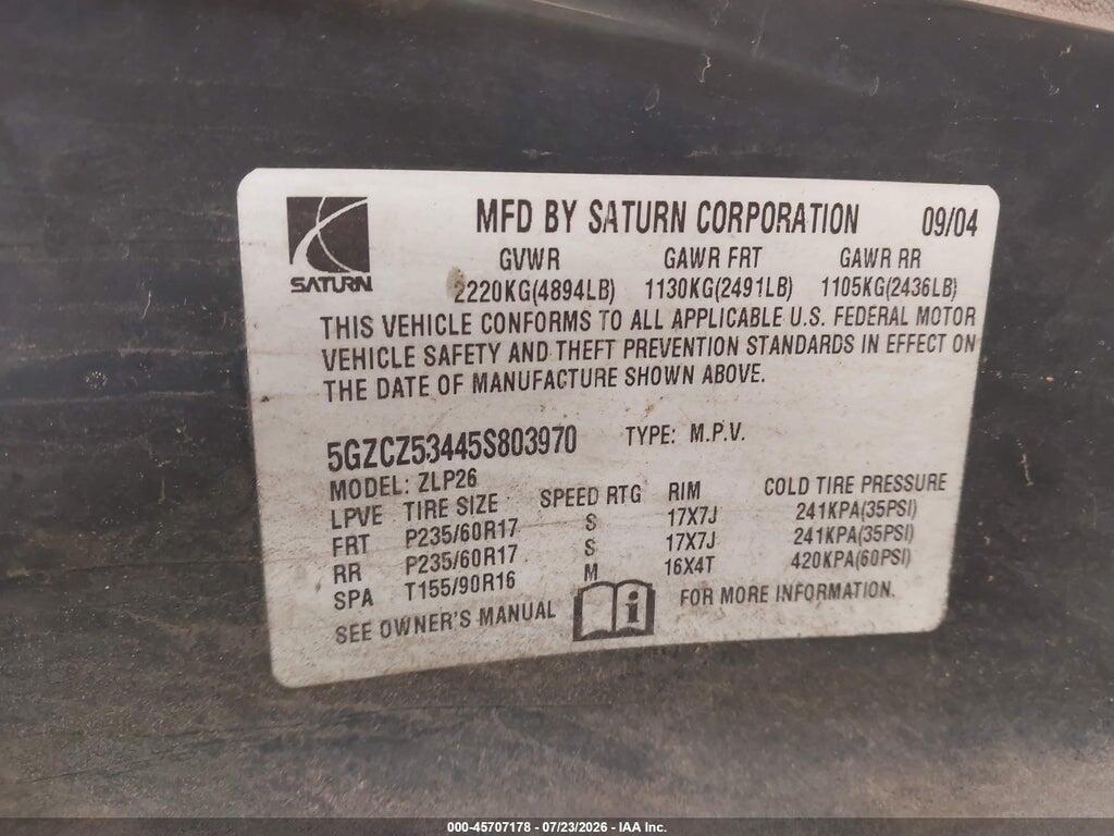 5GZCZ53445S803970 2005 SATURN VUE photo no. 9
