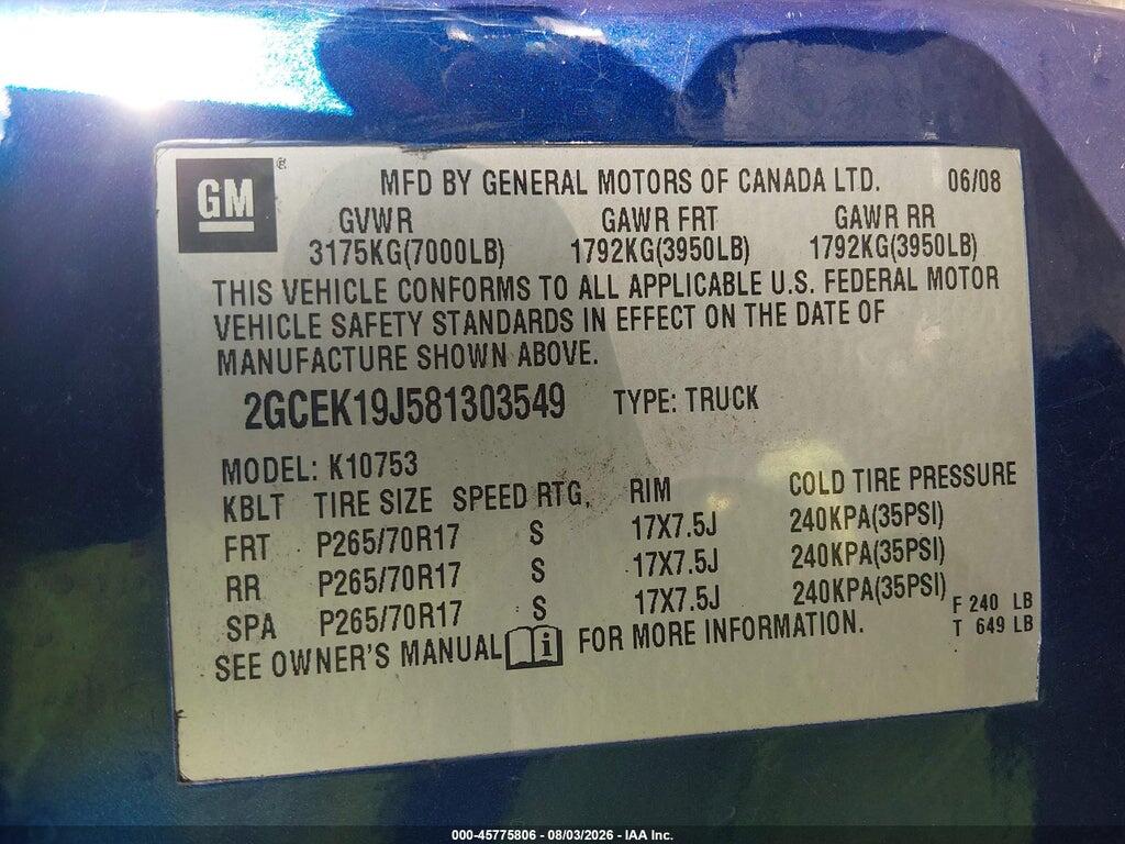 2GCEK19J581303549 2008 CHEVROLET SILVERADO 1500 photo no. 9