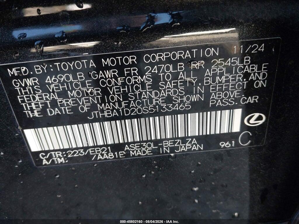 JTHBA1D20S5133465 2025 LEXUS IS 300 photo no. 9