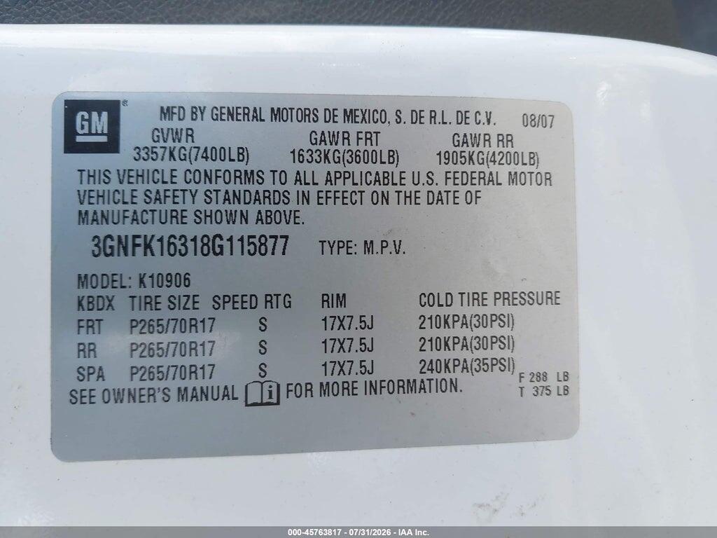 3GNFK16318G115877 2008 CHEVROLET SUBURBAN 1500 photo no. 9