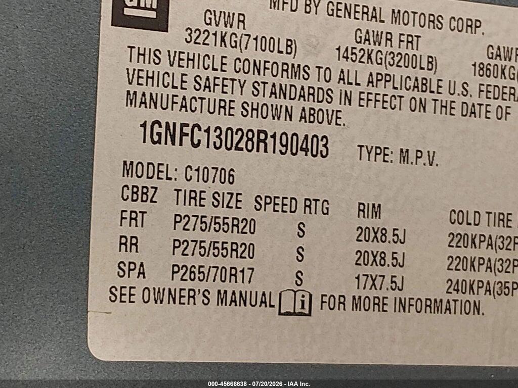 1GNFC13028R190403 2008 CHEVROLET TAHOE photo no. 9