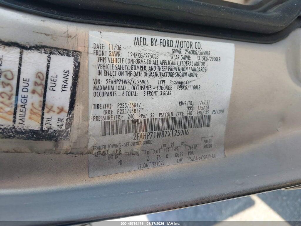 2FAHP71W87X125906 2007 FORD CROWN VICTORIA photo no. 9