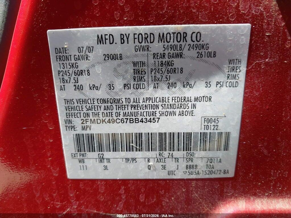 2FMDK49C67BB43457 2007 FORD EDGE photo no. 9