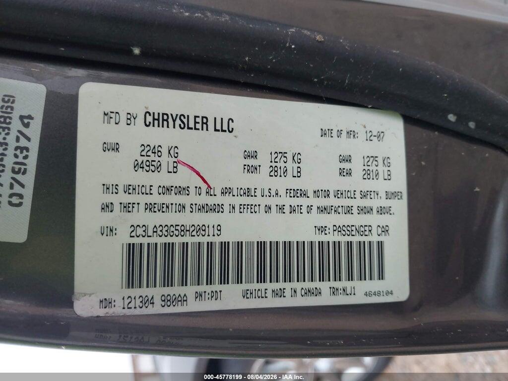 2C3LA33G58H209119 2008 CHRYSLER 300 photo no. 9