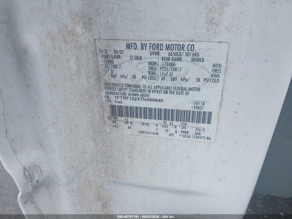 1FTRF122X7NA66840 2007 FORD F-150 photo no. 9