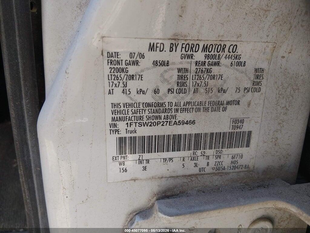 1FTSW20P27EA59466 2007 FORD F-250 photo no. 9