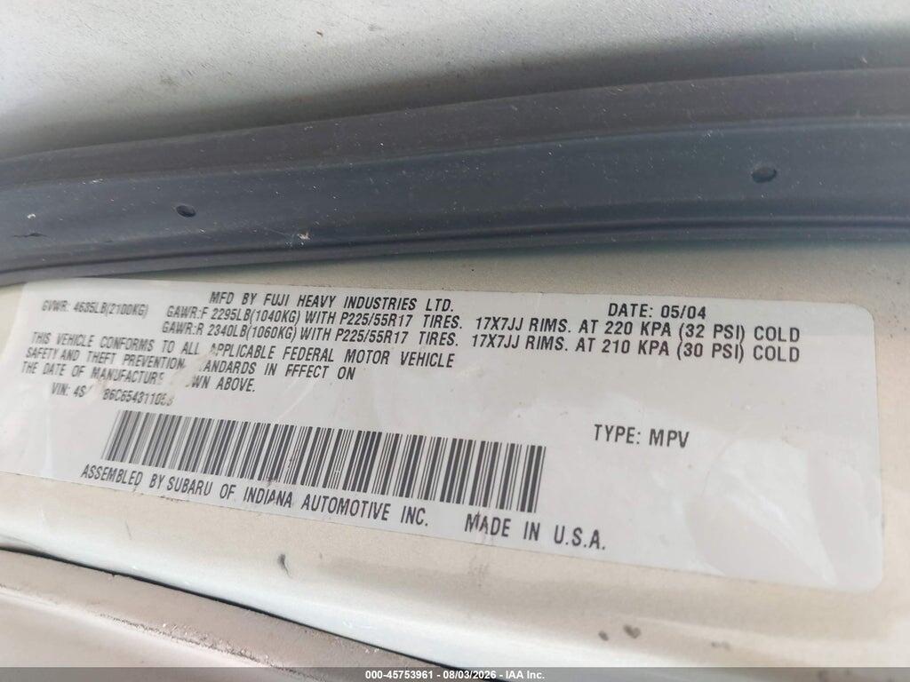 4S4BP86C654311058 2005 SUBARU OUTBACK photo no. 9