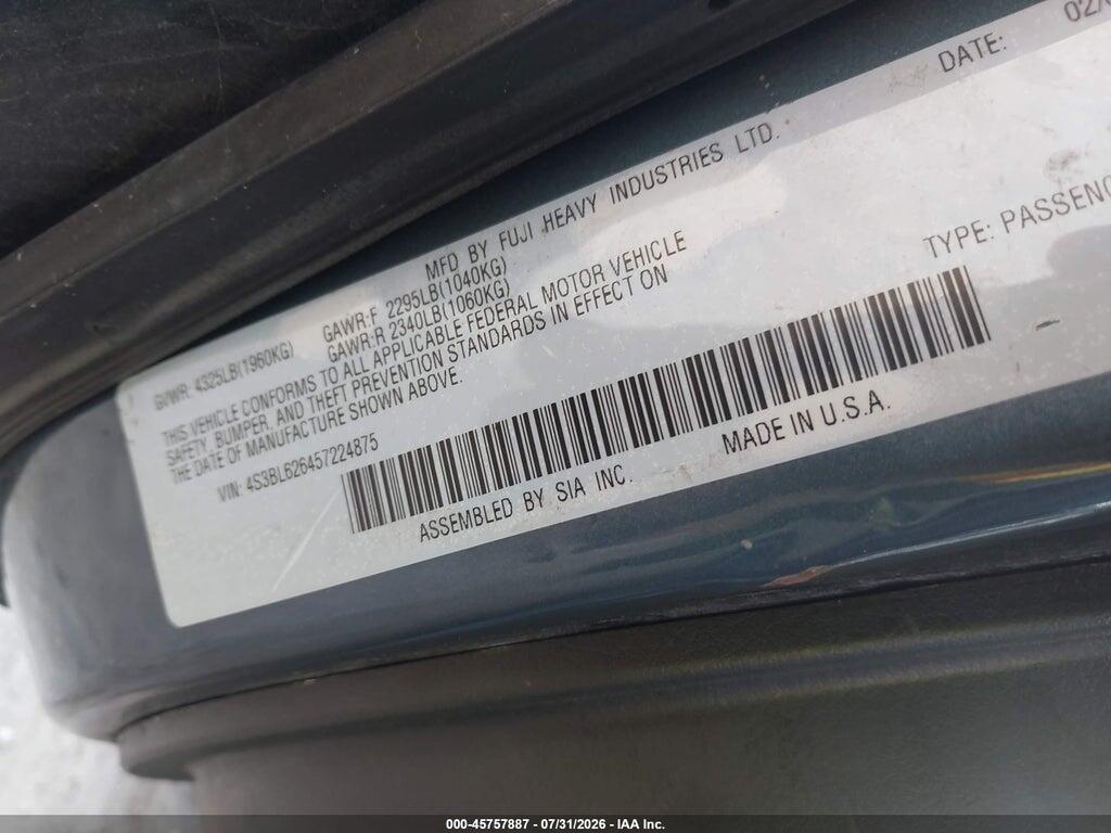 4S3BL626457224875 2005 SUBARU LEGACY photo no. 9