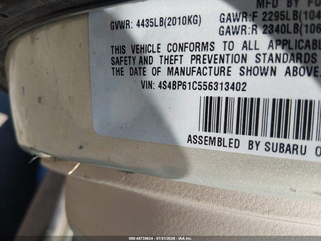 4S4BP61C556313402 2005 SUBARU OUTBACK photo no. 9